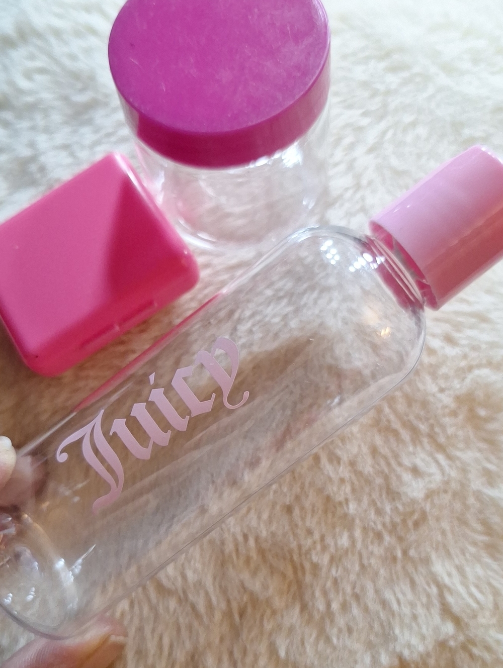 Juicy Couture Clear Travel Bottle with Pink Accents.. Set Of 3